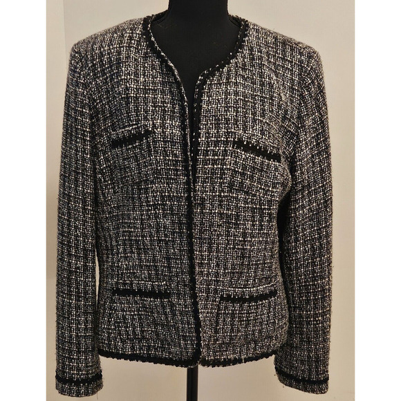 Charter Club Jackets & Blazers - Charter Club Collarless Lined Tweed Jacket, Womans Black and White Size 16